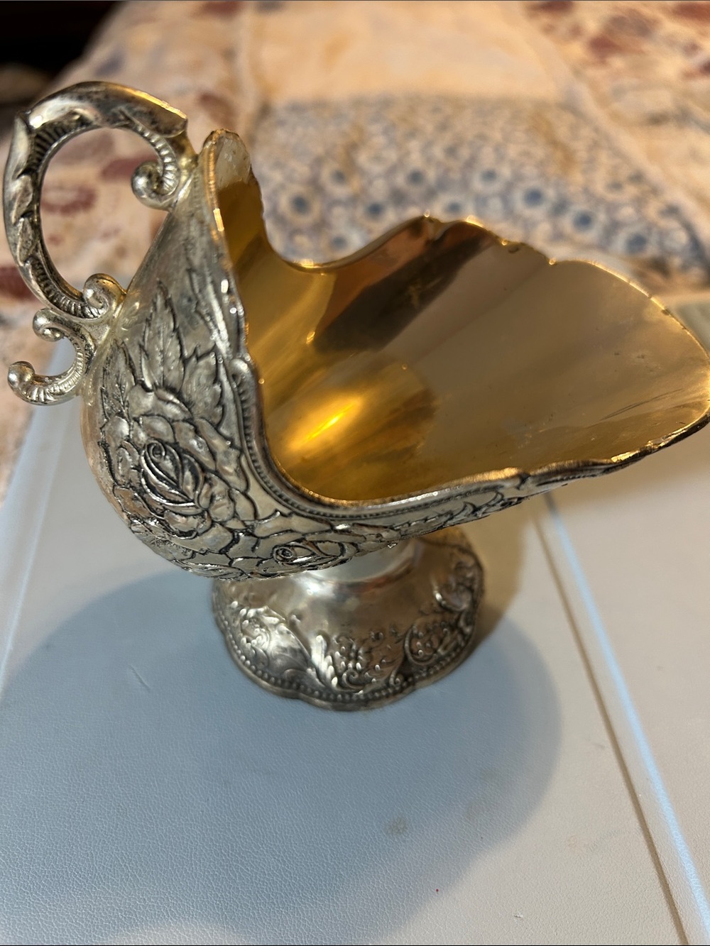 Ornate silver Tone Floral sugar scuttle